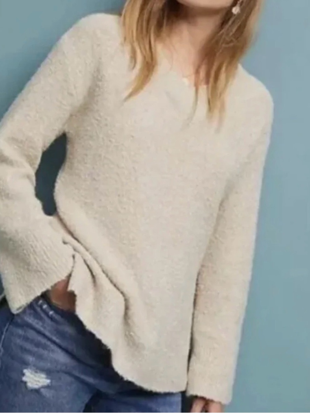 Anthropologie Clayton Fuzzy Sweater Merino Wool Alpaca Blend v-neck Size XL